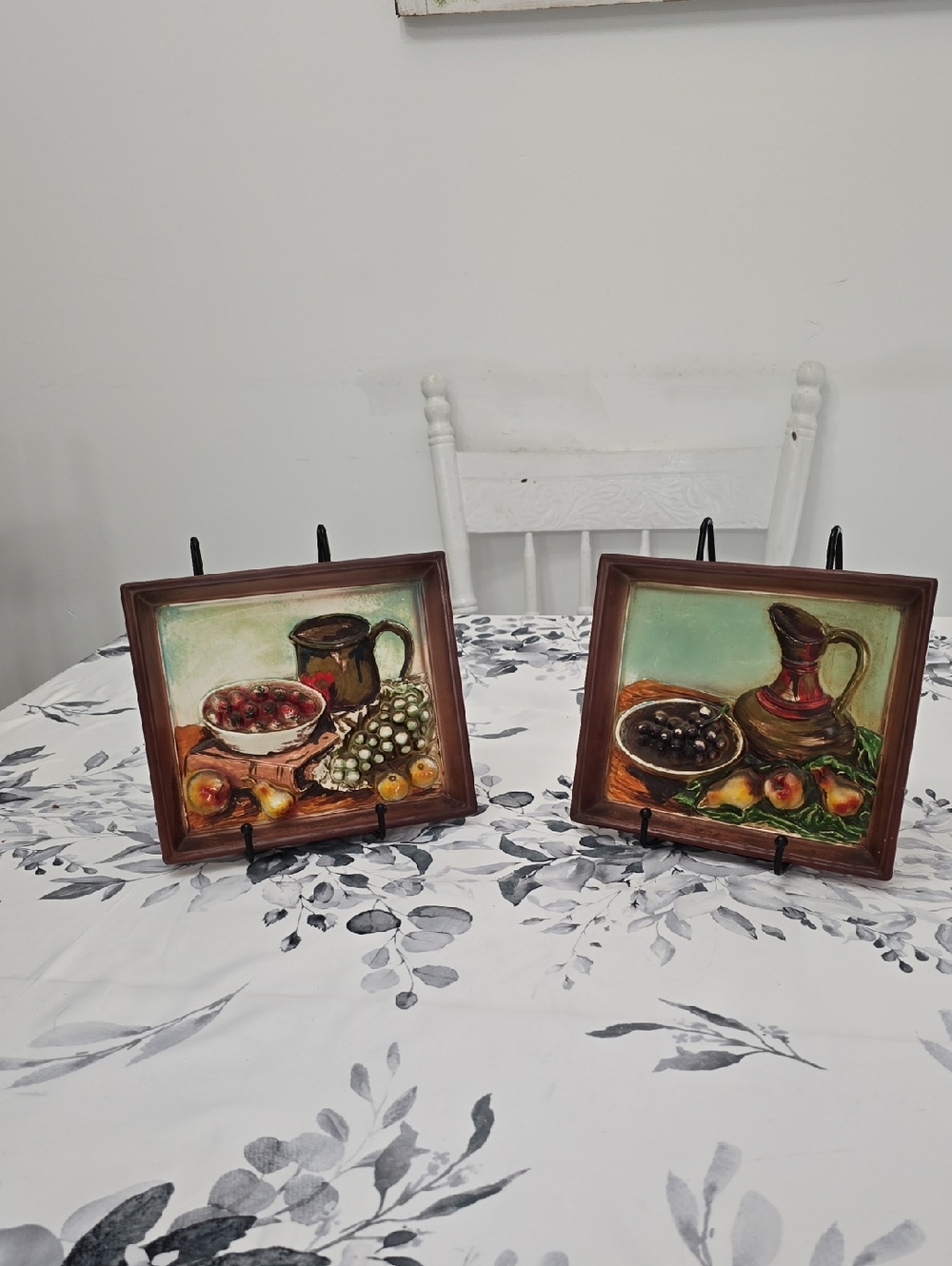 Vintage Set Of 2 Ardco Ceramic Fruit Still Life High Relief Art Wall Plaques
